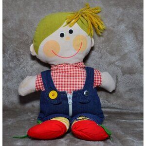 Vintage Playskool Dapper Dan Plush Toy Doll Learning Zip Tie Snap Retro Learn